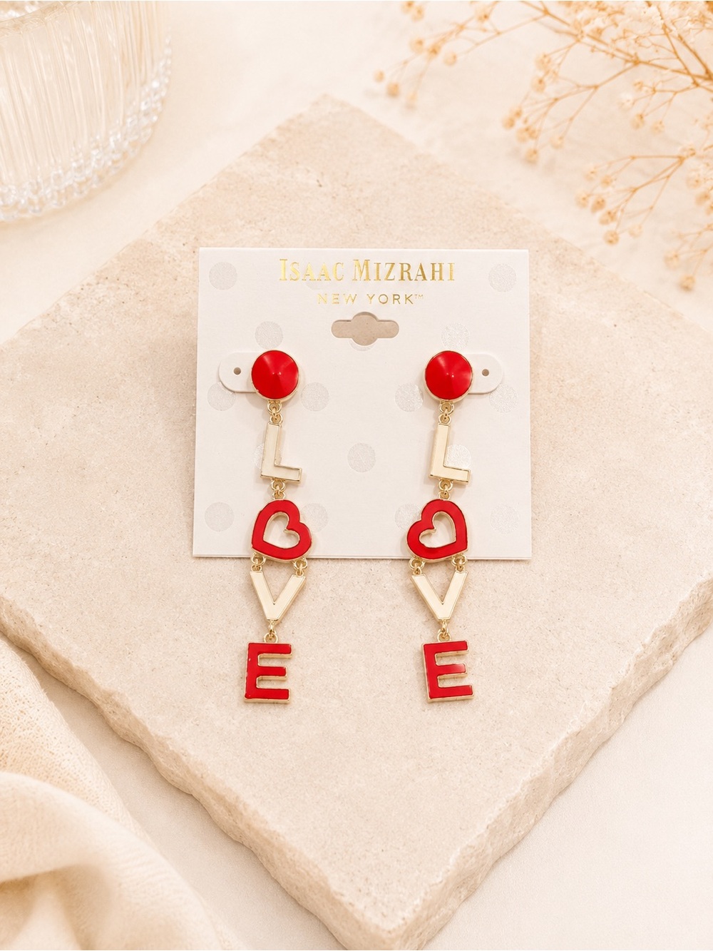 Isaac Mizrahi Red LOVE Drop Earrings cute dangles heart retro feminine gift